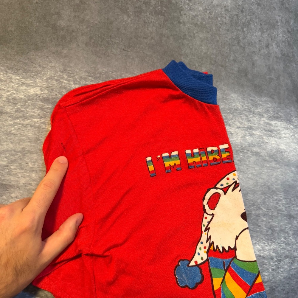 Vintage Im Hibearnating Rainbow Bear Nightshirt Red Long Sleeve Sleep Shirt L - Picture 12 of 12